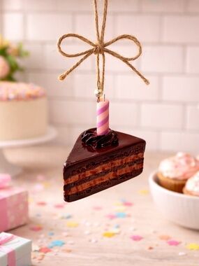 Chocolate Birthday Cake Ornament, Birthday Gift, Mini Cake Slice Decor -Handmade